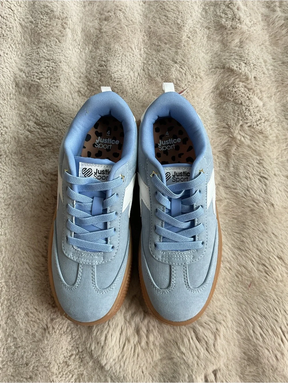 Justice Light Blue and White Kids Platform Sneakers with Gum Sole